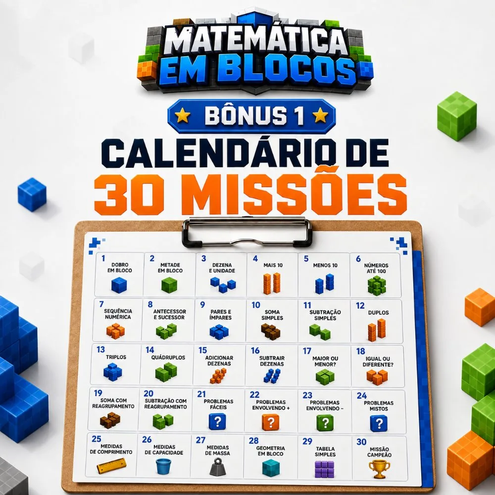 Calendário de 30 missões impresso, com os dias numerados numa grade e o título Calendário de 30 Missões no topo.
